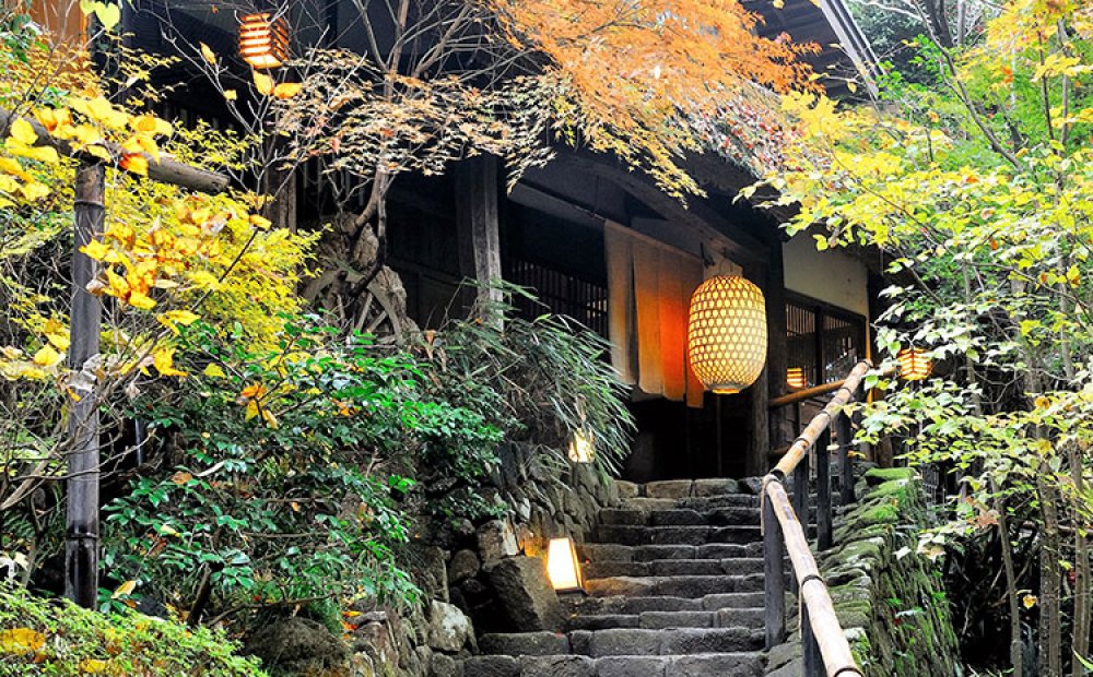 自然に囲まれた母屋の入口