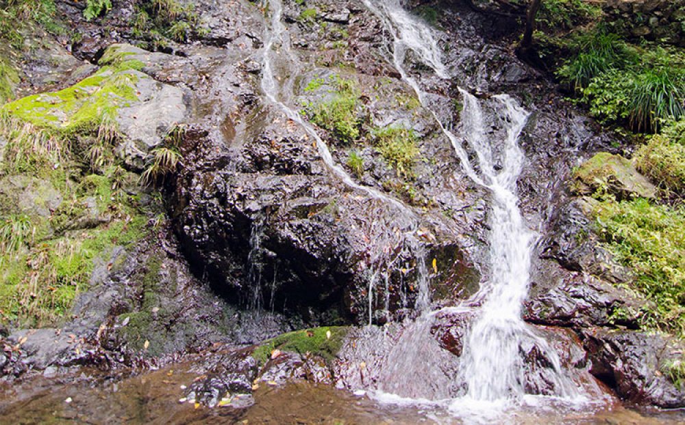 末広がりに流れ落ちる滝