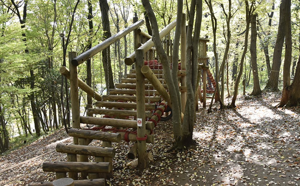 25の木製の遊具を設置