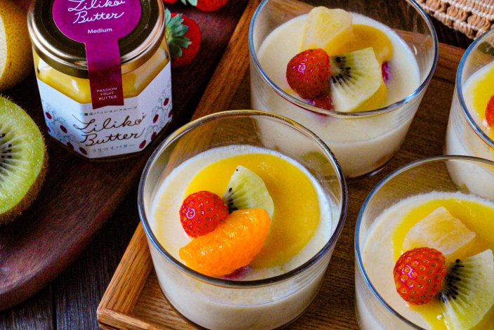 【食育レシピ】
リリコイバターのフルーツ牛乳寒天