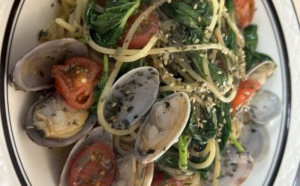 明日葉とあさりのレモンパスタ